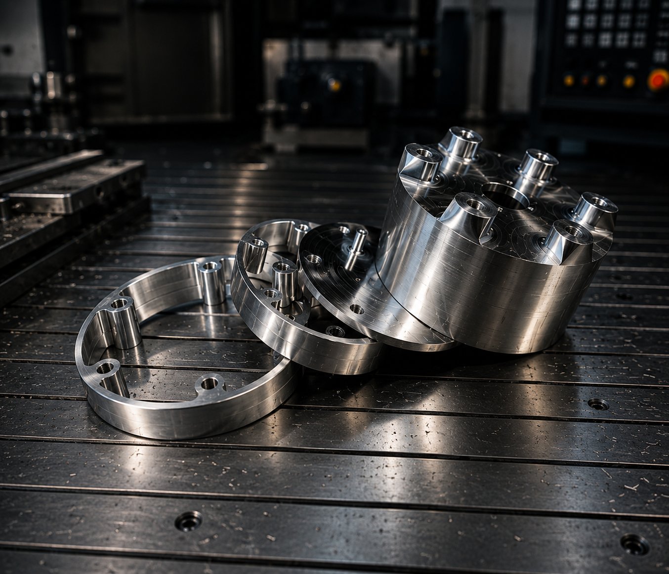 Stack of precision-machined aluminum flanges